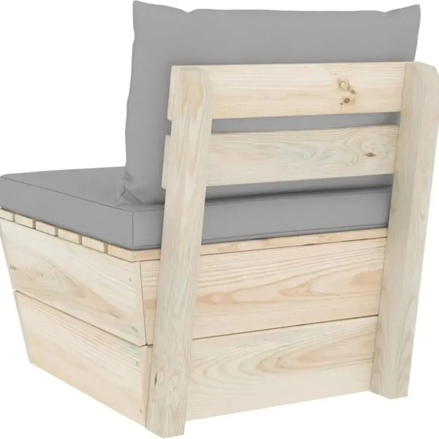 vidaXL - Tuinmiddenbank - Grijs - Geïmpregneerd vurenhout - Met kussens pallet