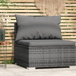 Loungeset Elementen-vidaXL - Tuinmiddenbank - Grijs - Poly rattan - Met kussens