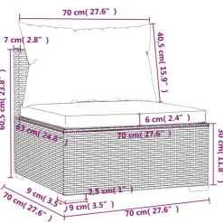 Loungeset Elementen-vidaXL - Tuinmiddenbank - Grijs - Poly rattan - Met kussens