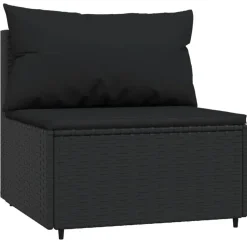 vidaXL - Tuinmiddenbank - Zwart - Poly rattan - Met kussens