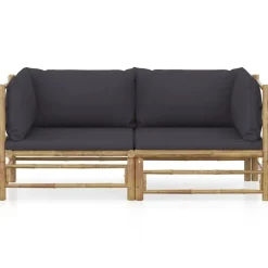 vidaXL - Tuinset - Grijs - Bamboe - 2 stuks - Met kussens