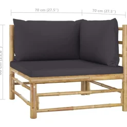 vidaXL - Tuinset - Grijs - Bamboe - 3 stuks - Met kussens