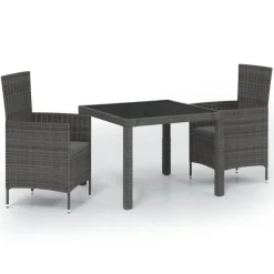 Bistro- & Balkonsets-vidaXL - Tuinset - Grijs - Poly rattan - 3 stuks - Met kussens