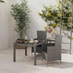 Bistro- & Balkonsets-vidaXL - Tuinset - Grijs - Poly rattan - 3 stuks - Met kussens