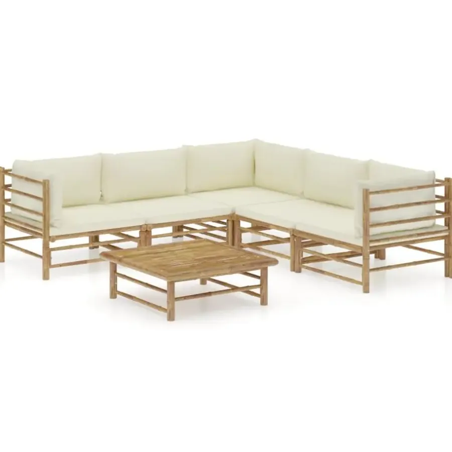 Loungesets-vidaXL - Tuinset - Wit - Bamboe - 6 stuks Met kussens