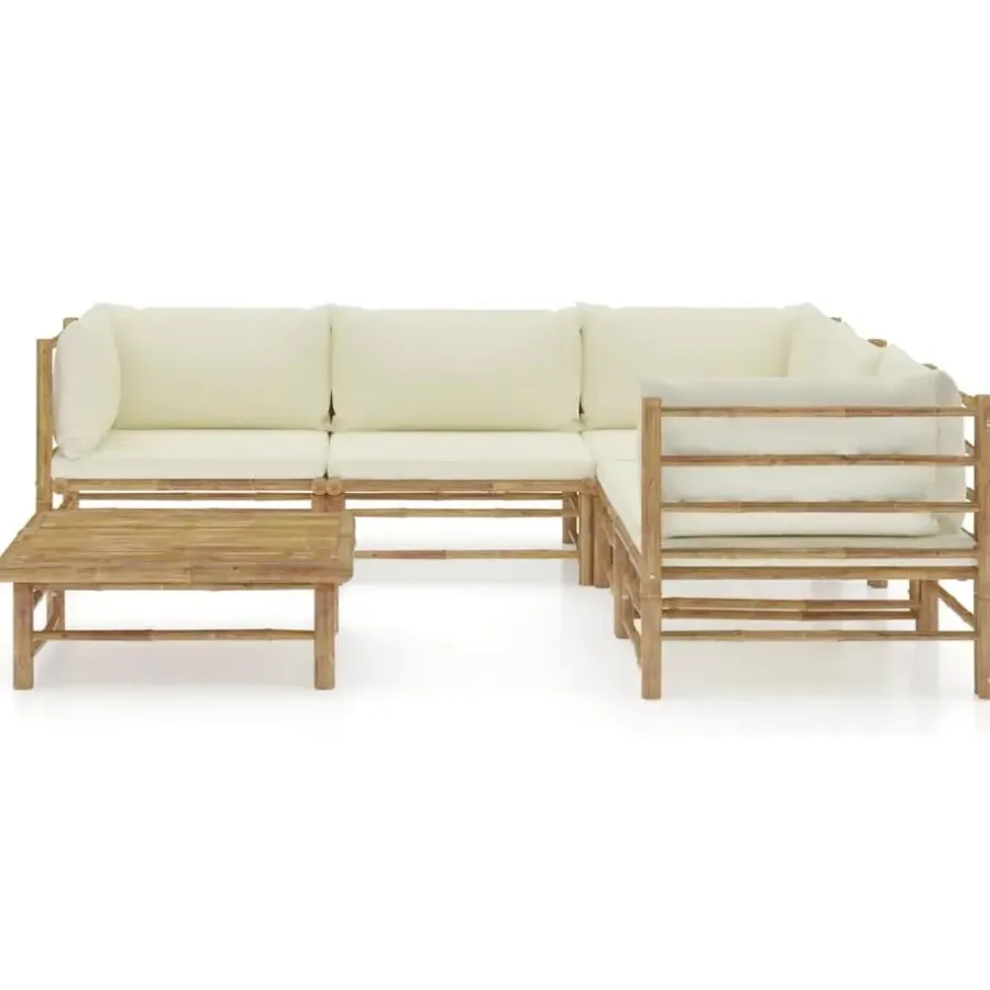 Loungesets-vidaXL - Tuinset - Wit - Bamboe - 6 stuks Met kussens