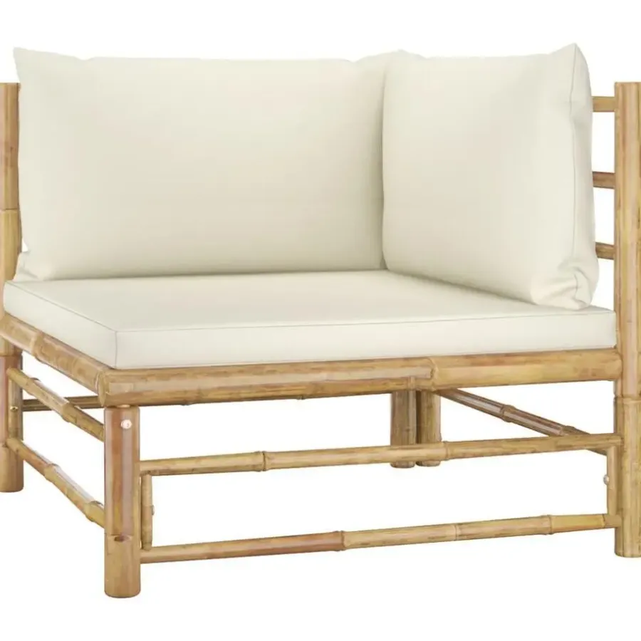 Loungesets-vidaXL - Tuinset - Wit - Bamboe - 6 stuks Met kussens