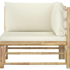 Loungebanken-vidaXL - Tuinset - Wit - Bamboe - 2 stuks - Met kussens