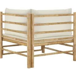 Loungebanken-vidaXL - Tuinset - Wit - Bamboe - 2 stuks - Met kussens