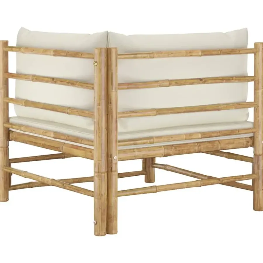 Loungebanken-vidaXL - Tuinset - Wit - Bamboe - 2 stuks - Met kussens
