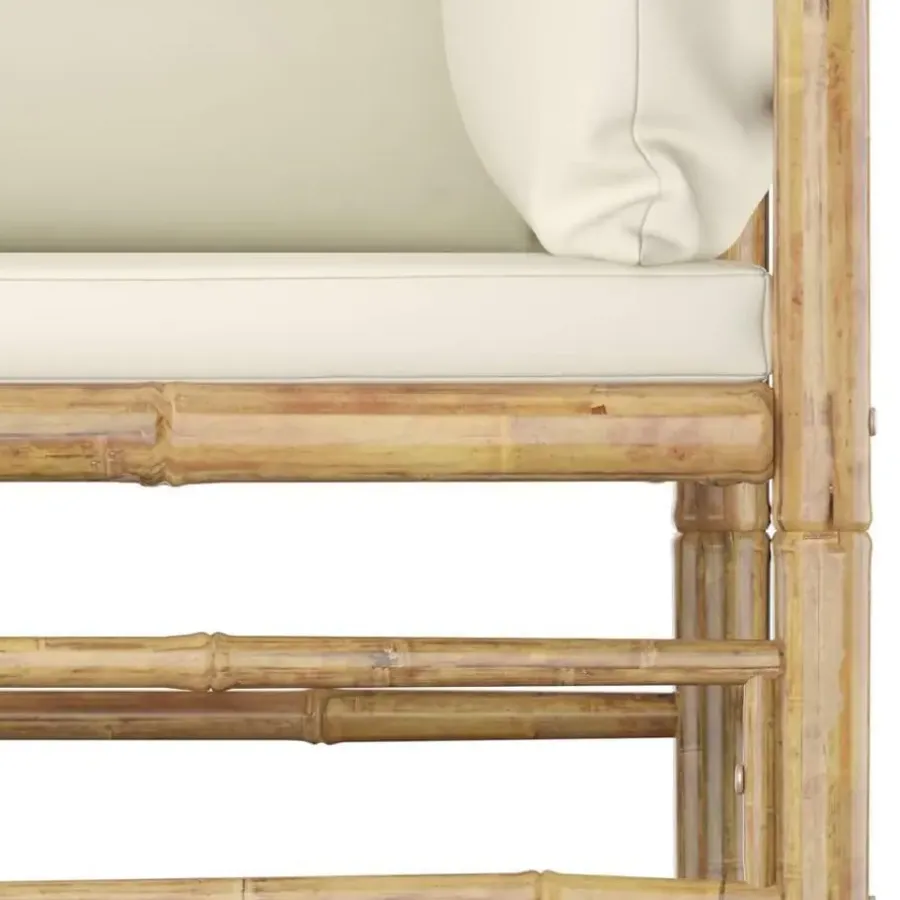 Loungebanken-vidaXL - Tuinset - Wit - Bamboe - 2 stuks - Met kussens
