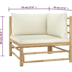 Loungebanken-vidaXL - Tuinset - Wit - Bamboe - 2 stuks - Met kussens