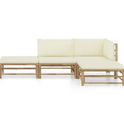 vidaXL - Tuinset - Wit - Bamboe - 4 stuks - Met kussens