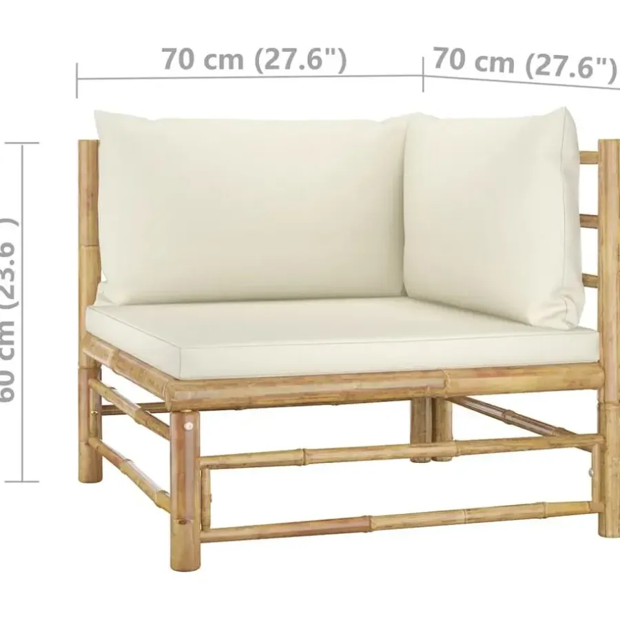 vidaXL - Tuinset - Wit - Bamboe - 4 stuks - Met kussens