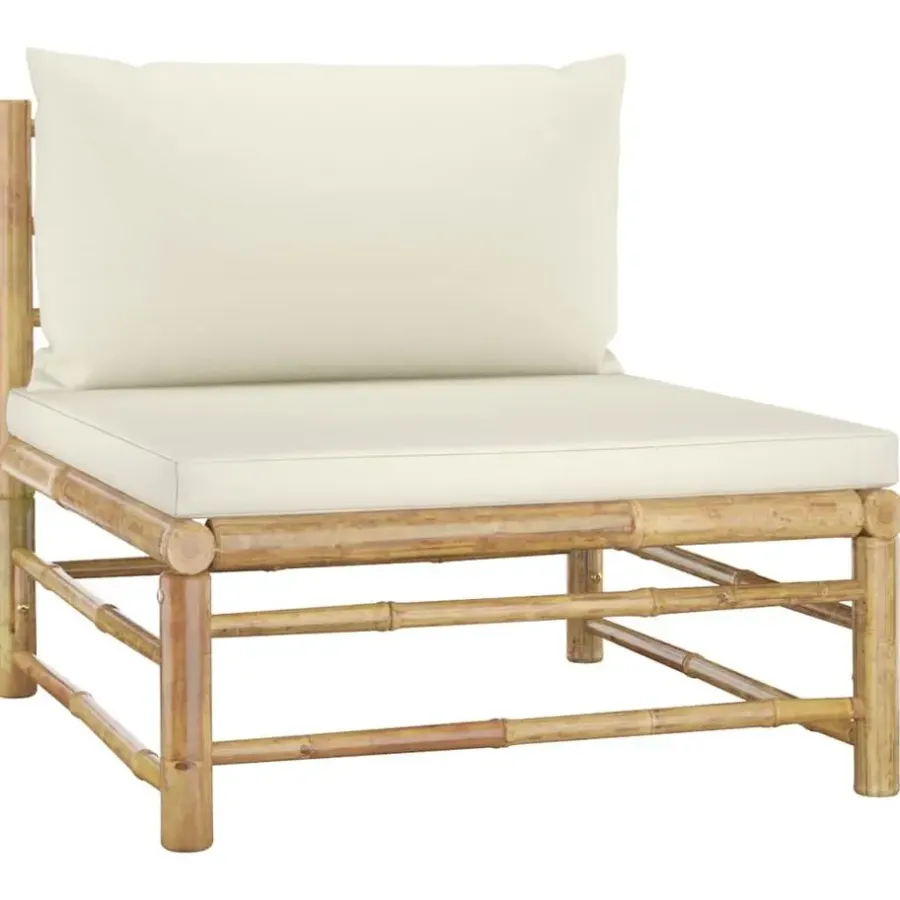 vidaXL - Tuinset - Wit - Bamboe - 4 stuks - Met kussens