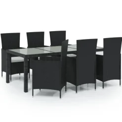 vidaXL - Tuinset - Zwart - Poly rattan - 7 stuks - Met kussens