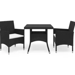 Bistro- & Balkonsets-vidaXL - Tuinset - Zwart - Poly rattan en glas - 3 stuks