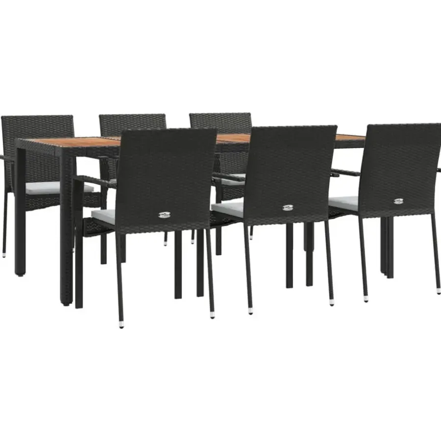 Tuinsets-vidaXL - Tuinset - Zwart - Poly rattan - 190 cm - 7 stuks - Met kussens