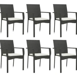 Tuinsets-vidaXL - Tuinset - Zwart - Poly rattan - 190 cm - 7 stuks - Met kussens