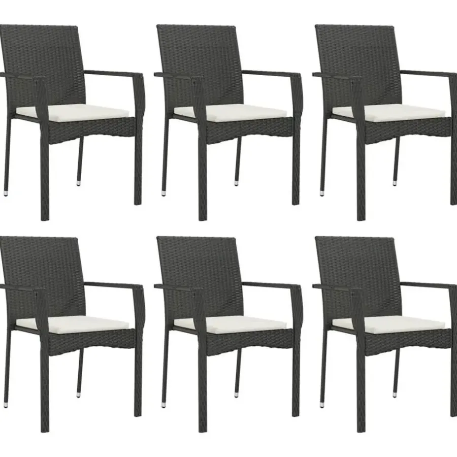 Tuinsets-vidaXL - Tuinset - Zwart - Poly rattan - 190 cm - 7 stuks - Met kussens