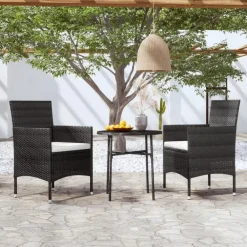 Bistro- & Balkonsets-vidaXL - Tuinset - Zwart - Poly rattan - 3 stuks