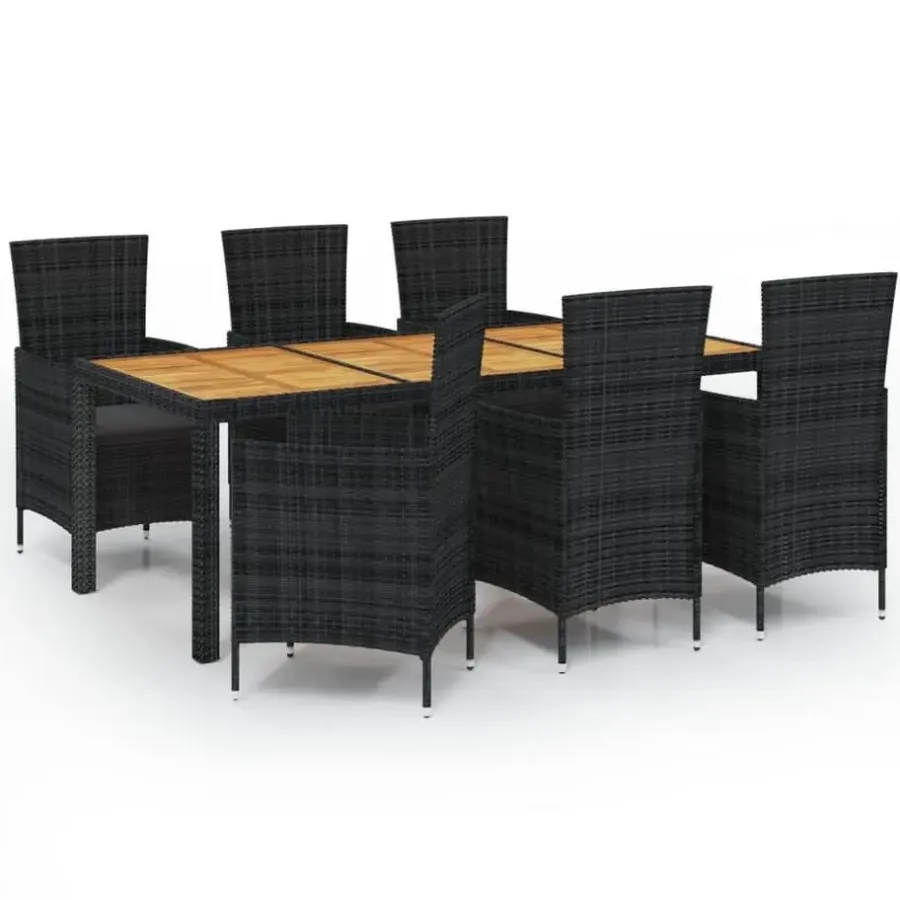Tuinsets-vidaXL - Tuinset - Zwart - Poly rattan - 190 cm tafellengte