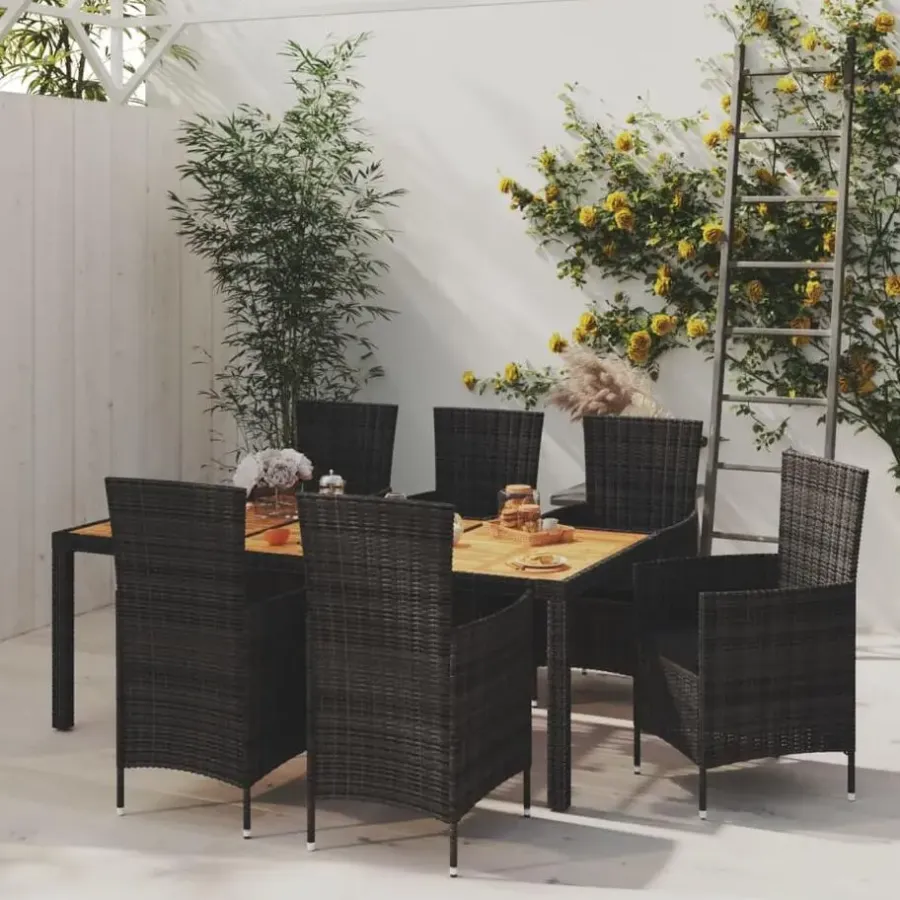 Tuinsets-vidaXL - Tuinset - Zwart - Poly rattan - 190 cm tafellengte