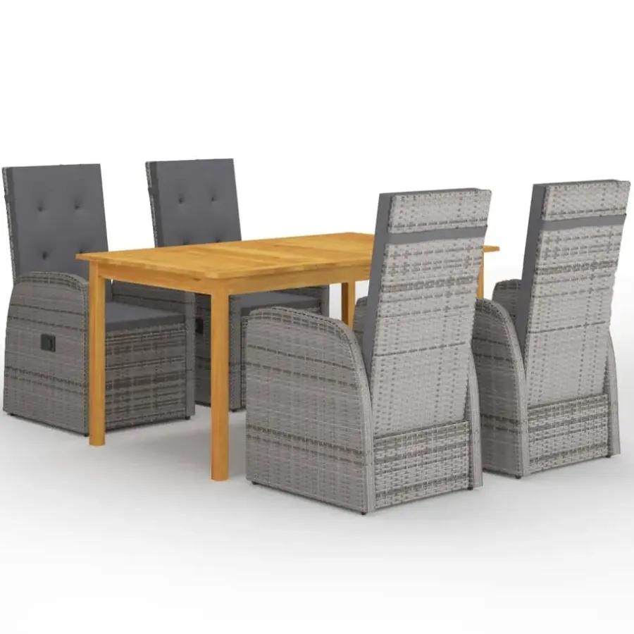 vidaXL - Tuinset grijs - 4 verstelbaar stoelen & 150x90 cm tafel - Poly rattan