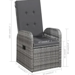 vidaXL - Tuinset grijs - 4 verstelbaar stoelen & 150x90 cm tafel - Poly rattan