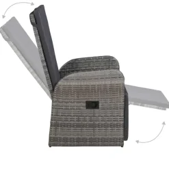 vidaXL - Tuinset grijs - 4 verstelbaar stoelen & 150x90 cm tafel - Poly rattan