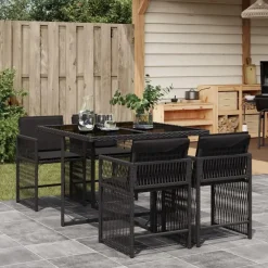 Tuinsets|Tuinsets-vidaXL - Tuinset zwart kussens - Zwart - PE rattan - 110x106 cm - 5 stuks