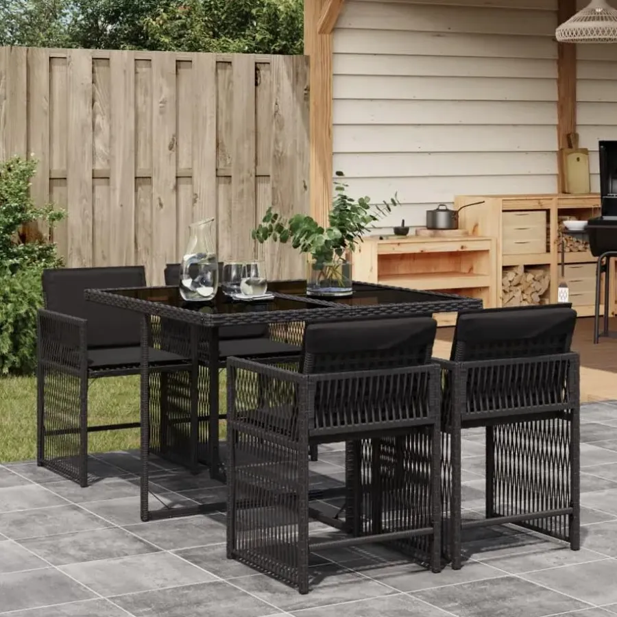 Tuinsets|Tuinsets-vidaXL - Tuinset zwart kussens - Zwart - PE rattan - 110x106 cm - 5 stuks