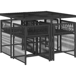 Tuinsets|Tuinsets-vidaXL - Tuinset zwart kussens - Zwart - PE rattan - 110x106 cm - 5 stuks