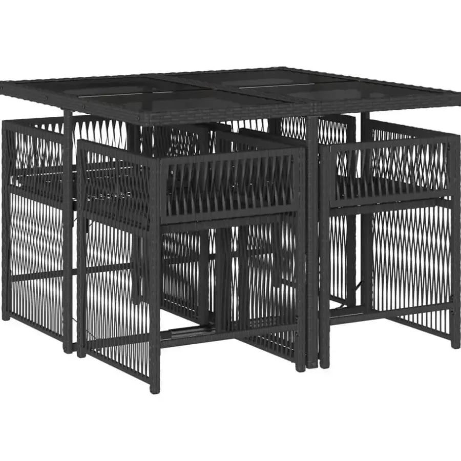 Tuinsets|Tuinsets-vidaXL - Tuinset zwart kussens - Zwart - PE rattan - 110x106 cm - 5 stuks