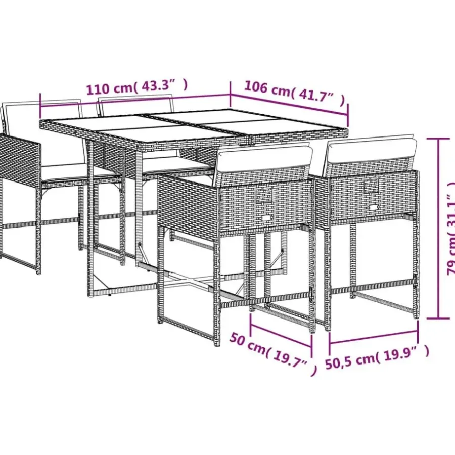 Tuinsets-vidaXL - Tuinset zwart kussens - Poly rattan en staal - 110x106 cm - 5 stuks