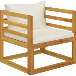 vidaXL - Tuinstoel - Crème - Acaciahout - Met kussens