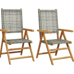 Tuinstoelen-vidaXL - Tuinstoelen - Grijs - Acaciahout en poly rattan - 2 stuks
