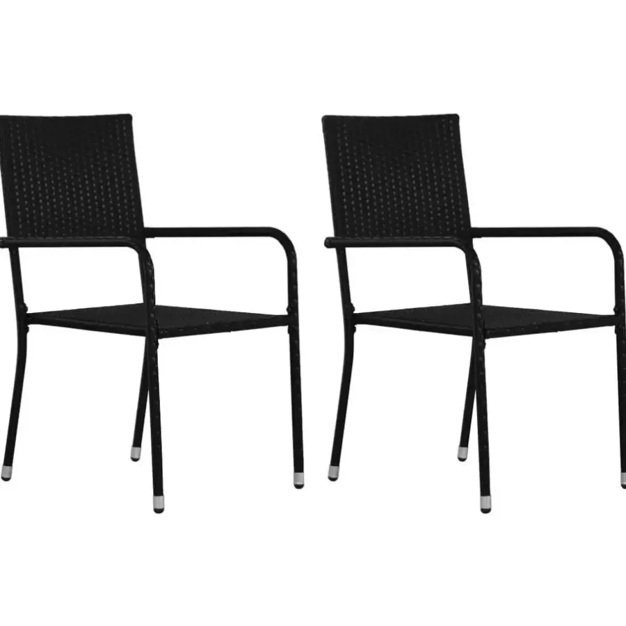 Tuinstoelen-vidaXL - Tuinstoelen - Stapelbaar - Zwart - Poly rattan - 2 stuks