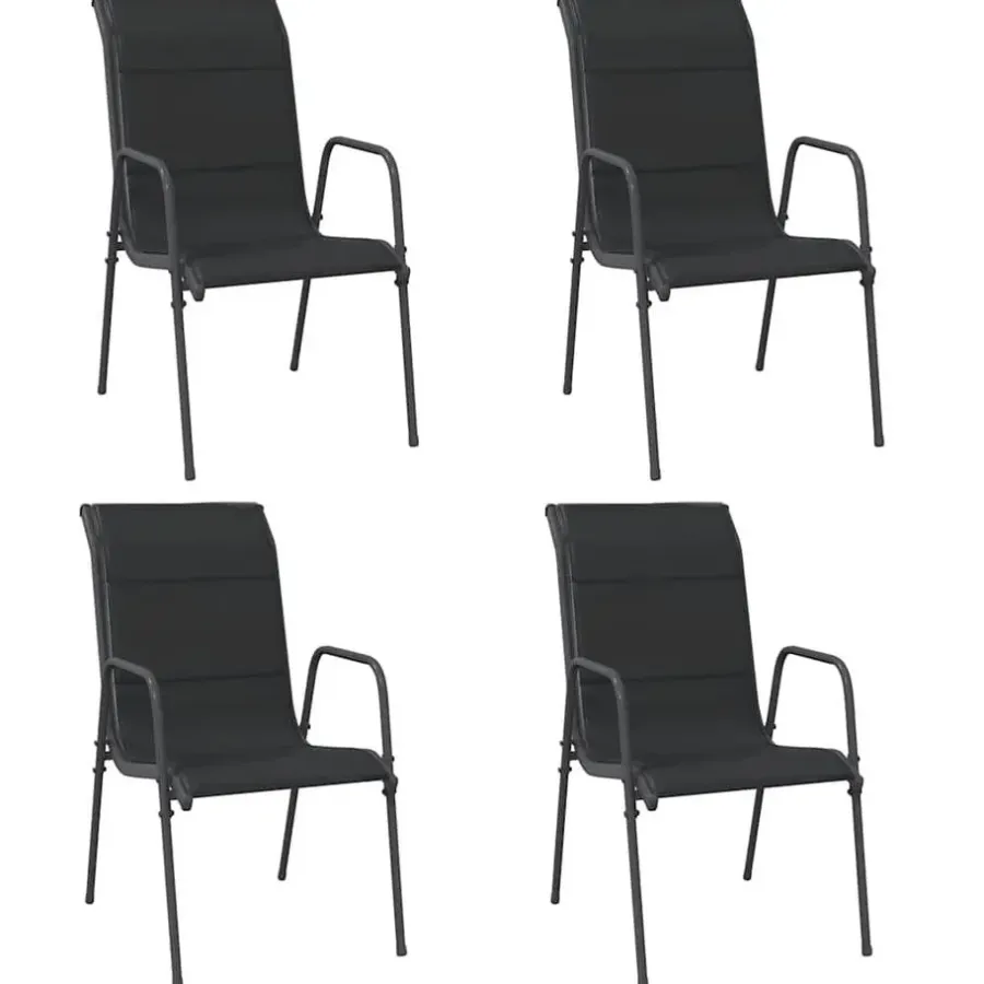 Tuinstoelen-vidaXL - Tuinstoelen - Zwart - Staal en textileen - 4 stuks