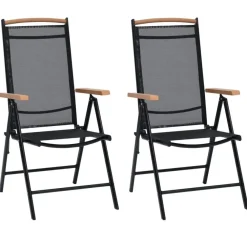 vidaXL - Tuinstoelen - Zwart - Aluminium en textileen - 2 stuks - Inklapbaar