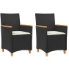 Tuinstoelen-vidaXL - Tuinstoelen met kussens - Zwart - Poly rattan en hout - 2 stuks