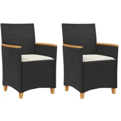 Tuinstoelen-vidaXL - Tuinstoelen met kussens - Zwart - Poly rattan en hout - 2 stuks
