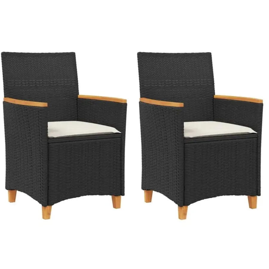 Tuinstoelen-vidaXL - Tuinstoelen met kussens - Zwart - Poly rattan en hout - 2 stuks