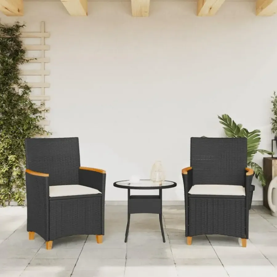 Tuinstoelen-vidaXL - Tuinstoelen met kussens - Zwart - Poly rattan en hout - 2 stuks
