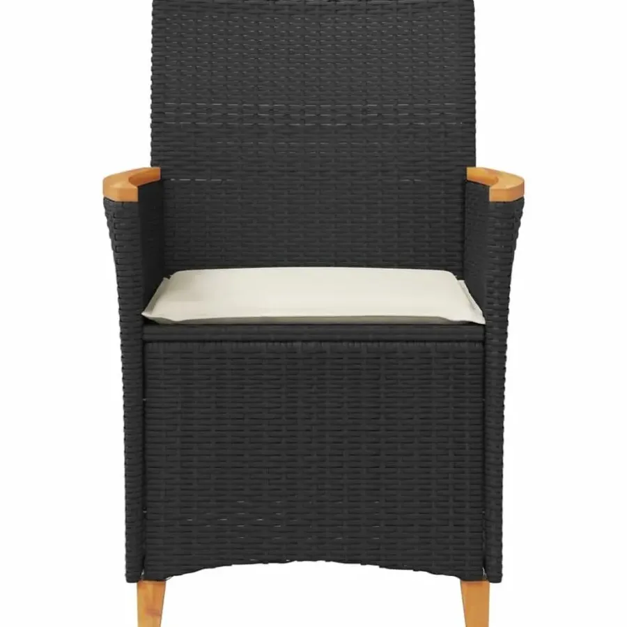 Tuinstoelen-vidaXL - Tuinstoelen met kussens - Zwart - Poly rattan en hout - 2 stuks