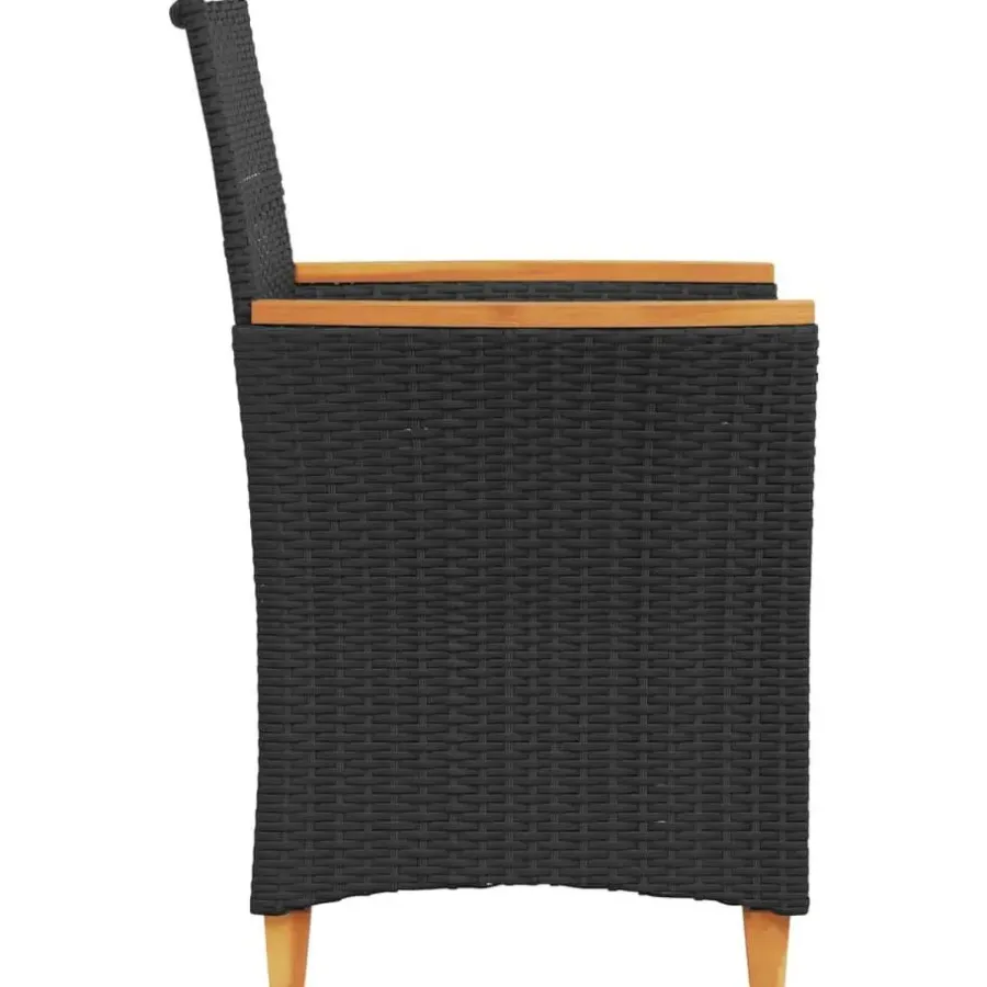 Tuinstoelen-vidaXL - Tuinstoelen met kussens - Zwart - Poly rattan en hout - 2 stuks