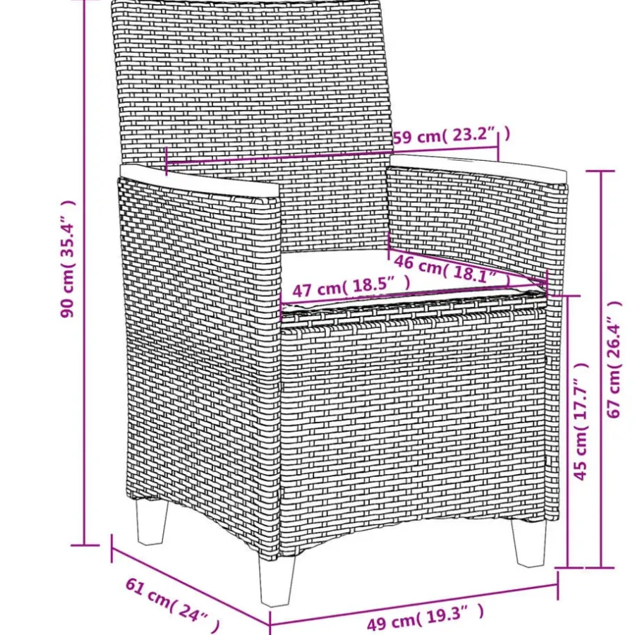 Tuinstoelen-vidaXL - Tuinstoelen met kussens - Zwart - Poly rattan en hout - 2 stuks