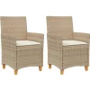 vidaXL - Tuinstoelen met kussens - Beige - Poly rattan en hout - 2 stuks