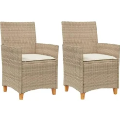 vidaXL - Tuinstoelen met kussens - Beige - Poly rattan en hout - 2 stuks