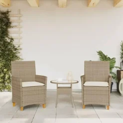 vidaXL - Tuinstoelen met kussens - Beige - Poly rattan en hout - 2 stuks